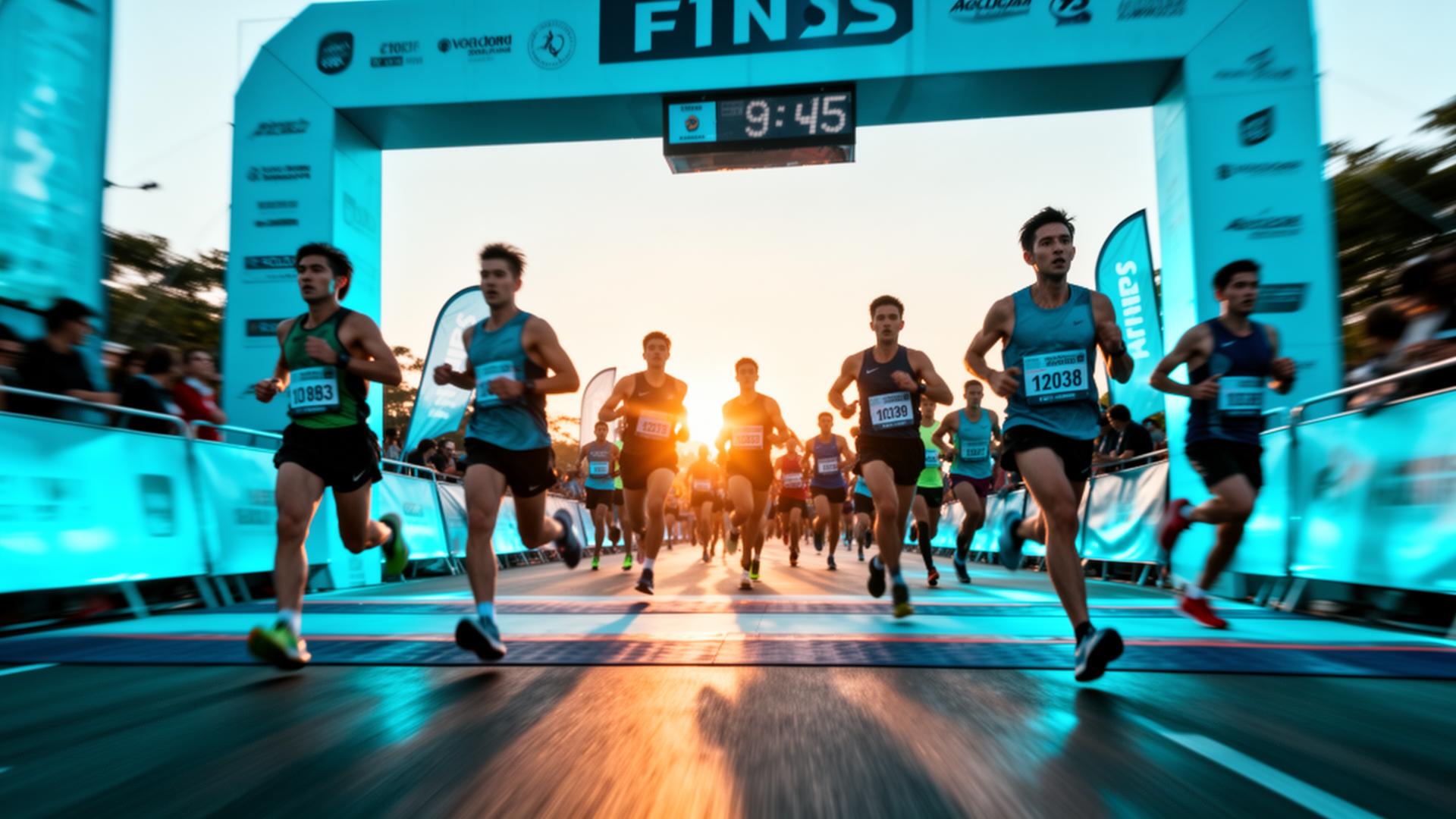 Corredores cruzando la meta en una maratón